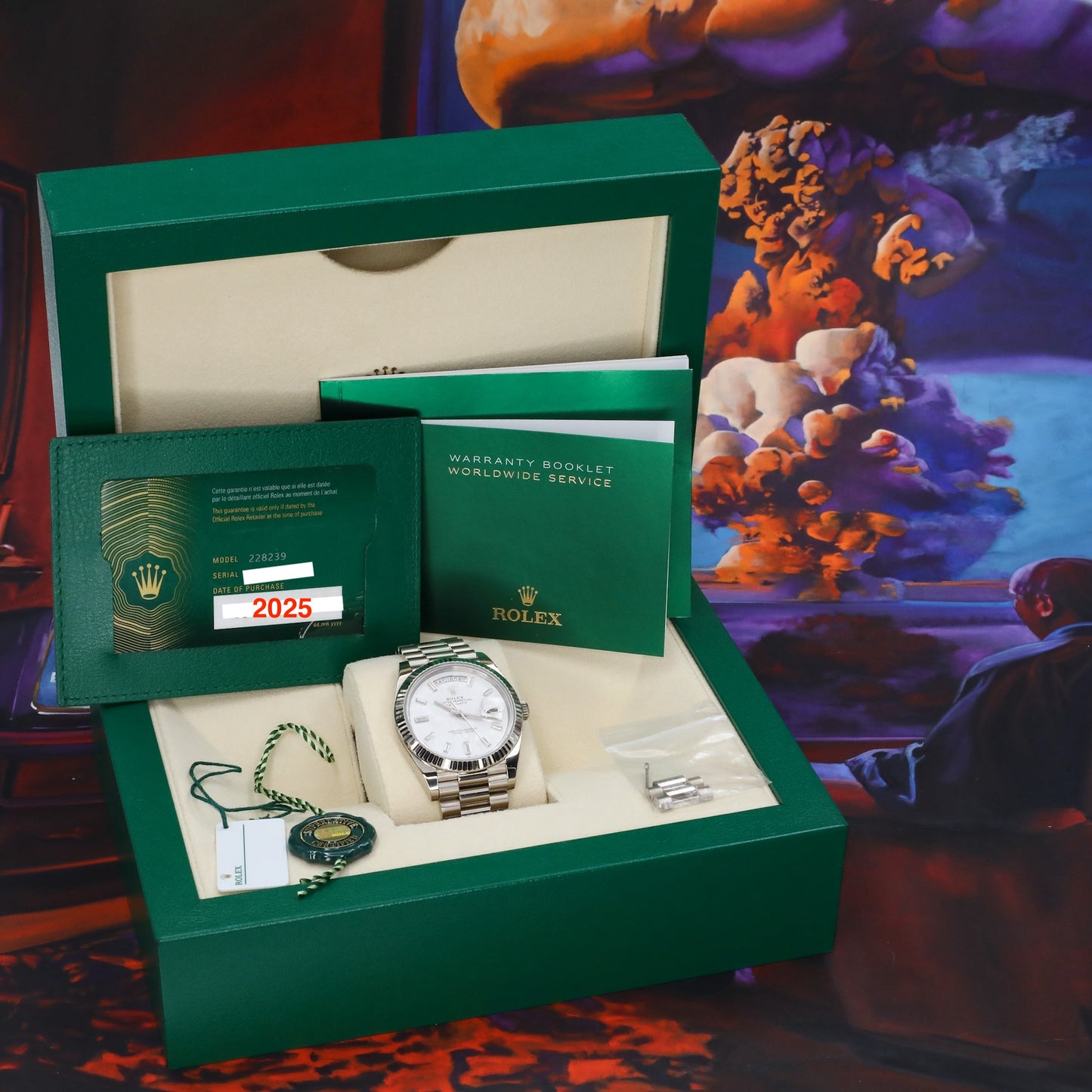 Rolex Daydate White Gold Meteorite Baguette 2025 Complete - 228239