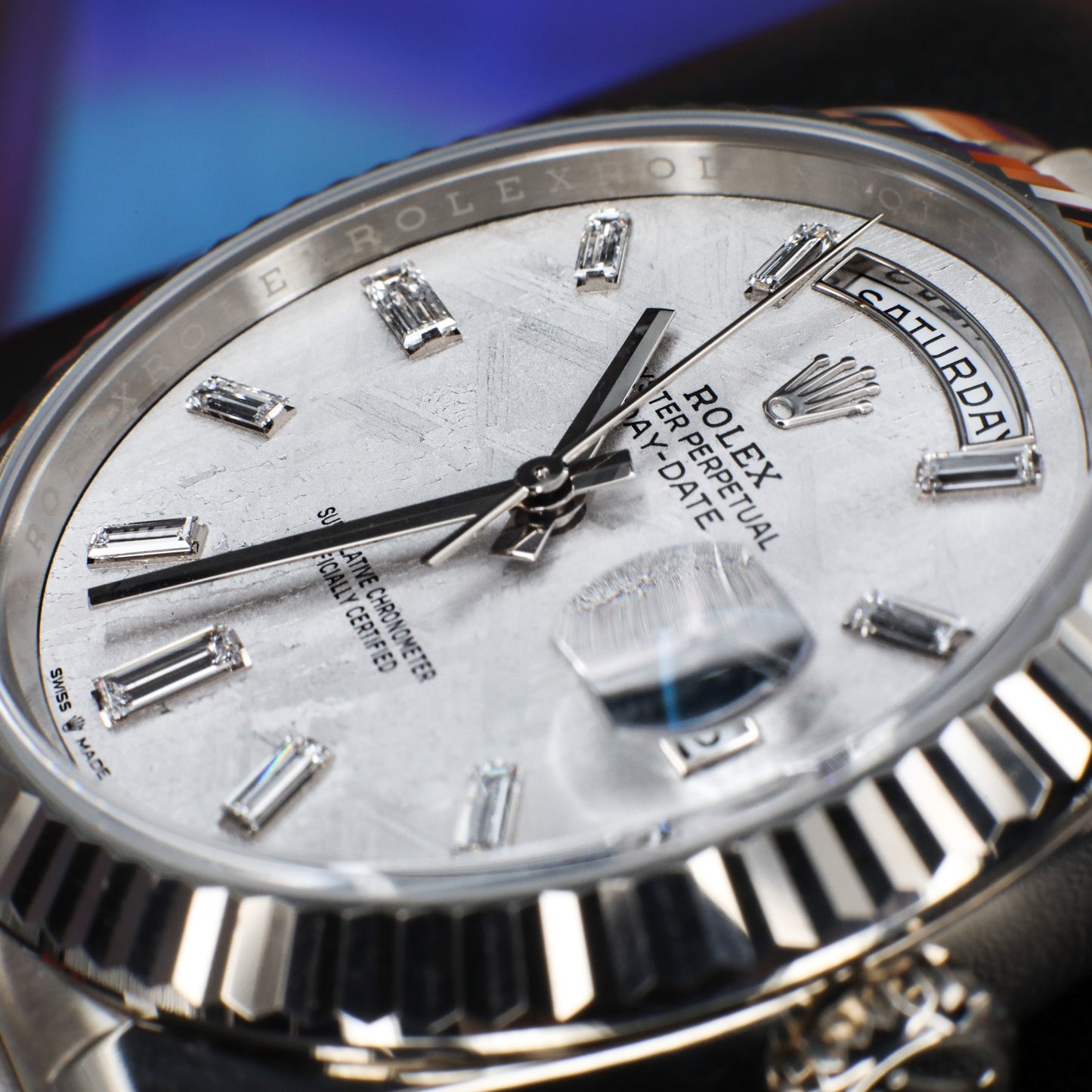 Rolex Daydate White Gold Meteorite Baguette 2025 Complete - 228239