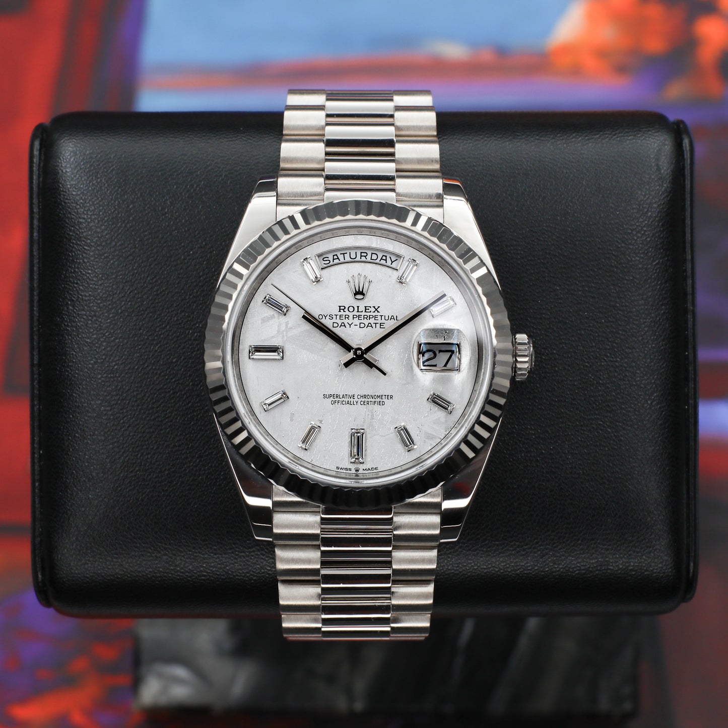 Rolex Daydate White Gold Meteorite Baguette 2025 Complete - 228239