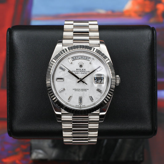 Rolex Daydate White Gold Meteorite Baguette 2025 Complete - 228239