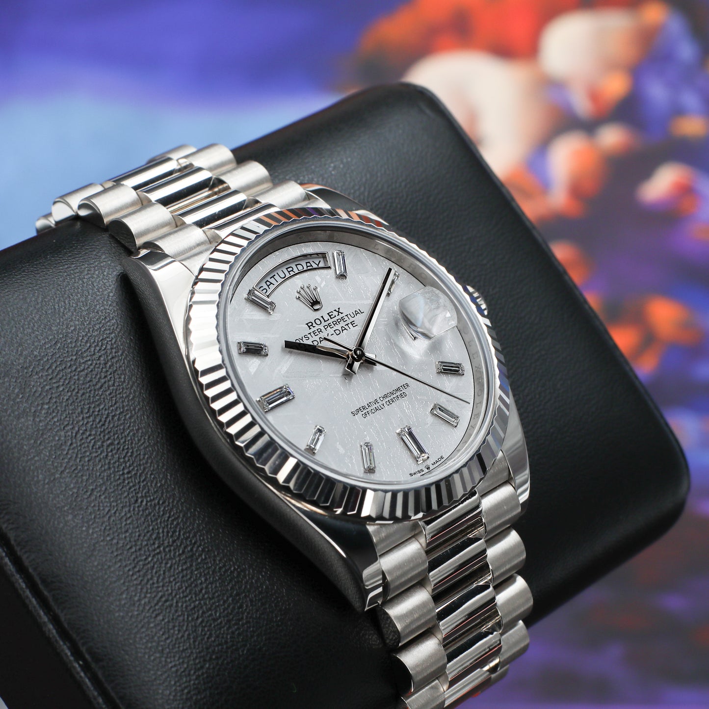 Rolex Daydate White Gold Meteorite Baguette 2025 Complete - 228239