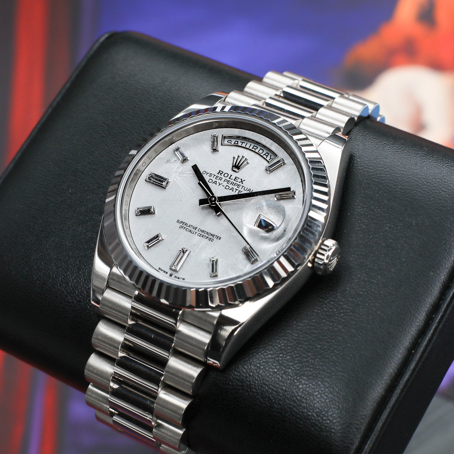 Rolex Daydate White Gold Meteorite Baguette 2025 Complete - 228239
