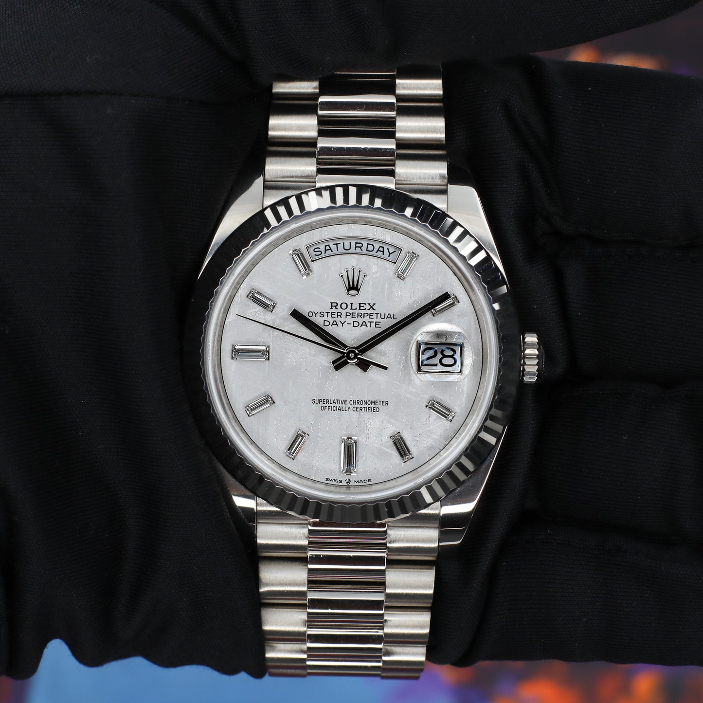 Rolex Daydate White Gold Meteorite Baguette 2025 Complete - 228239