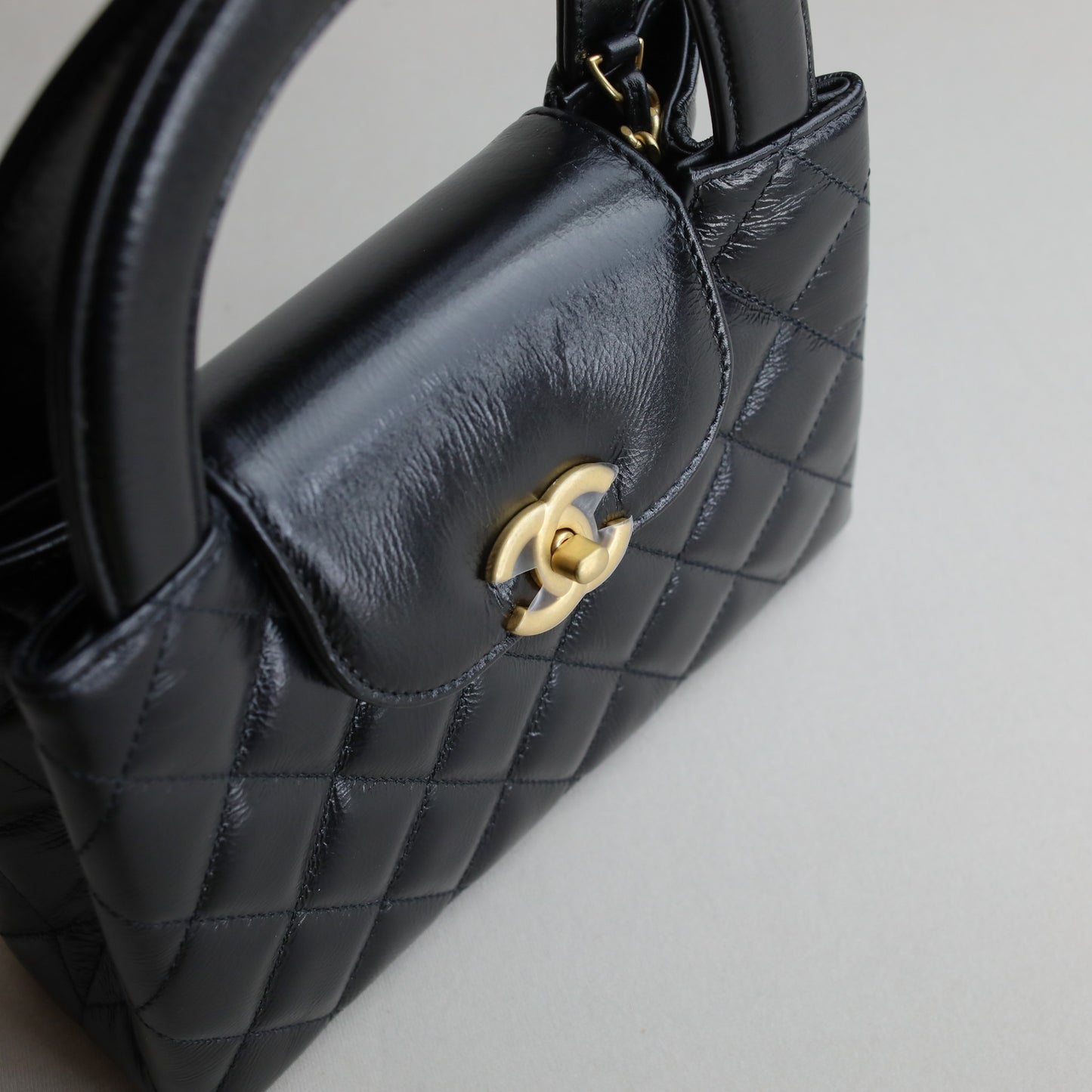 Chanel Kelly Nano Black Calf Skin Top Handle Shopping Bag