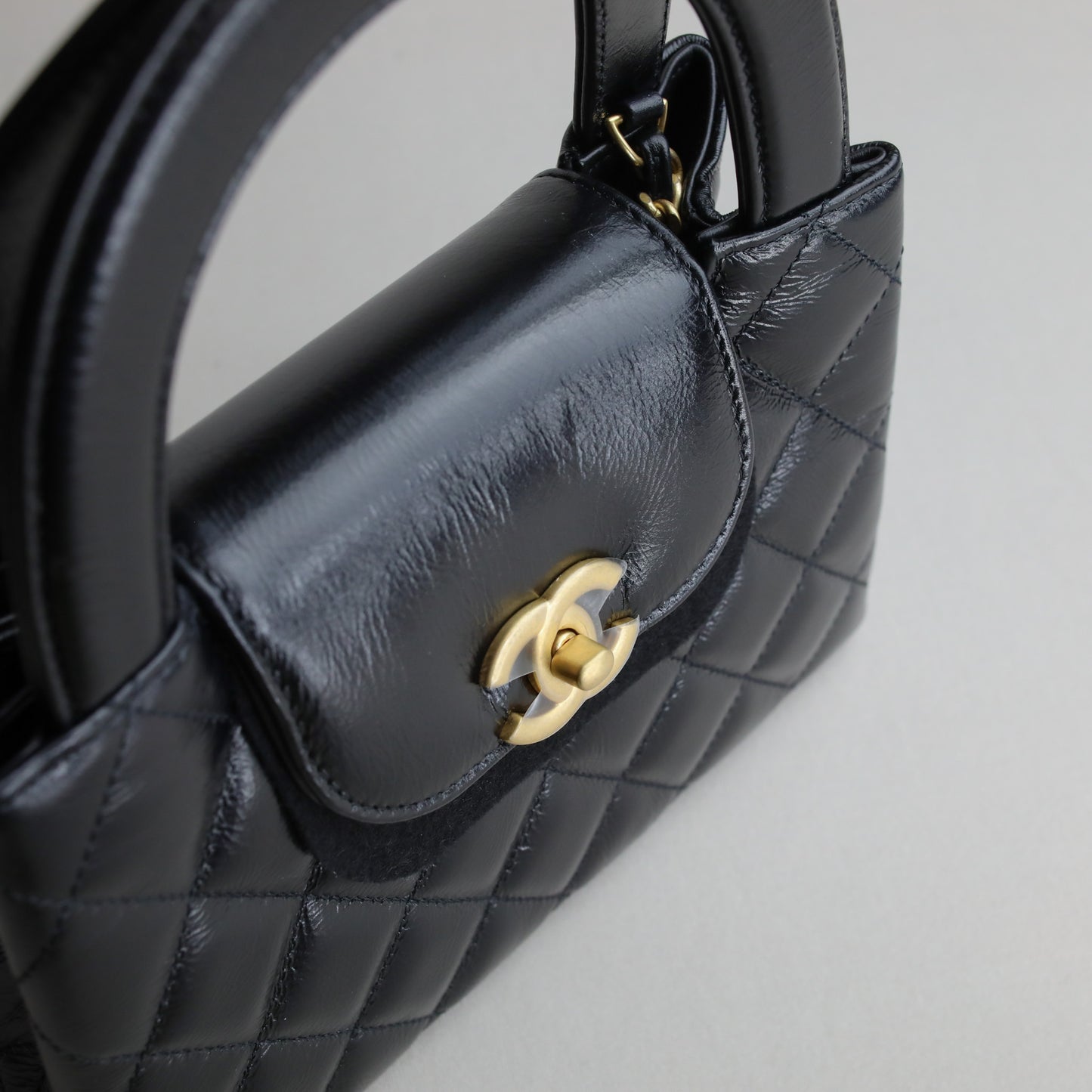 Chanel Kelly Nano Black Calf Skin Top Handle Shopping Bag