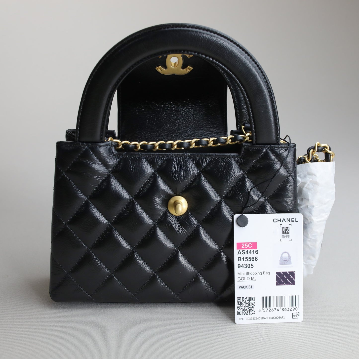 Chanel Kelly Nano Black Calf Skin Top Handle Shopping Bag