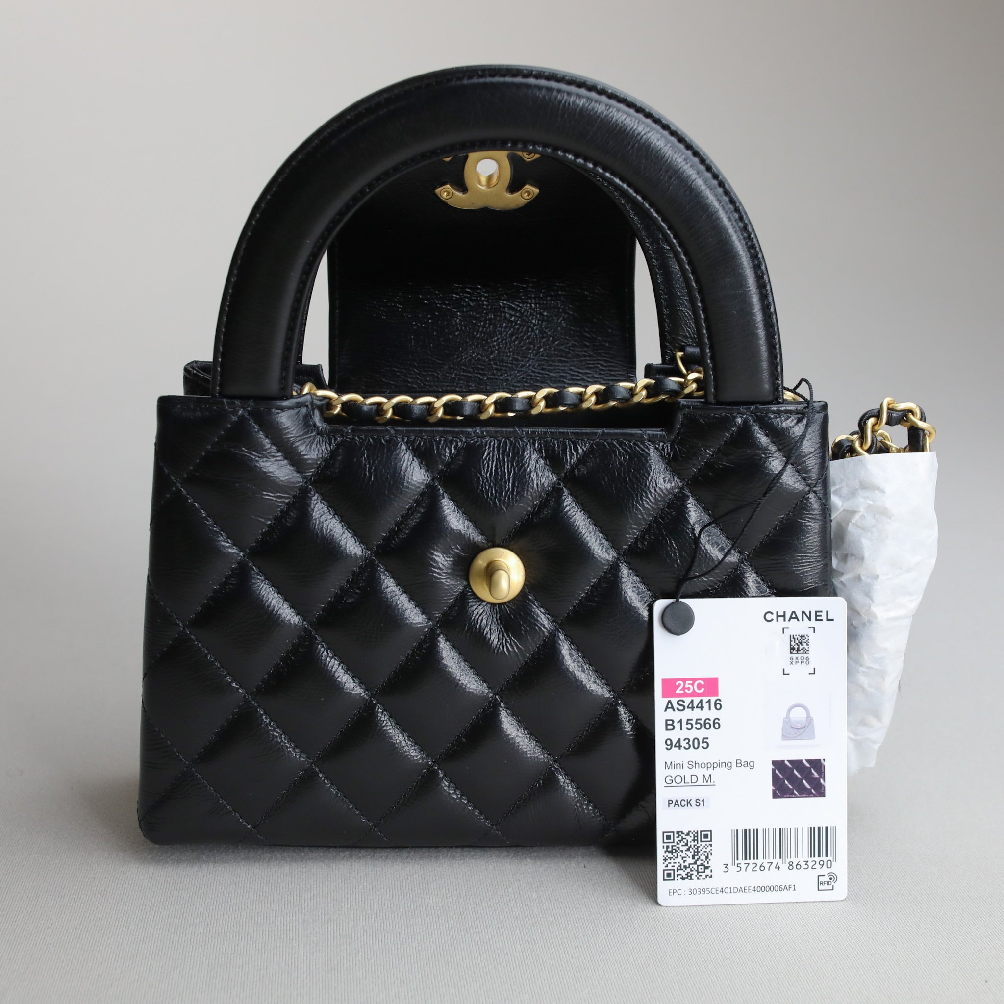 Chanel Kelly Nano Black Calf Skin Top Handle Shopping Bag