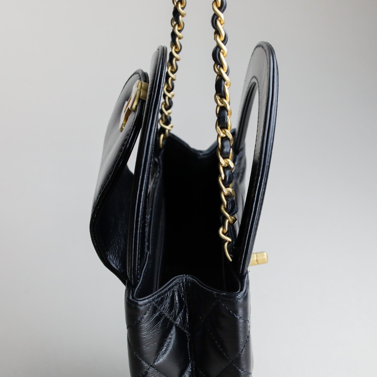 Chanel Kelly Nano Black Calf Skin Top Handle Shopping Bag