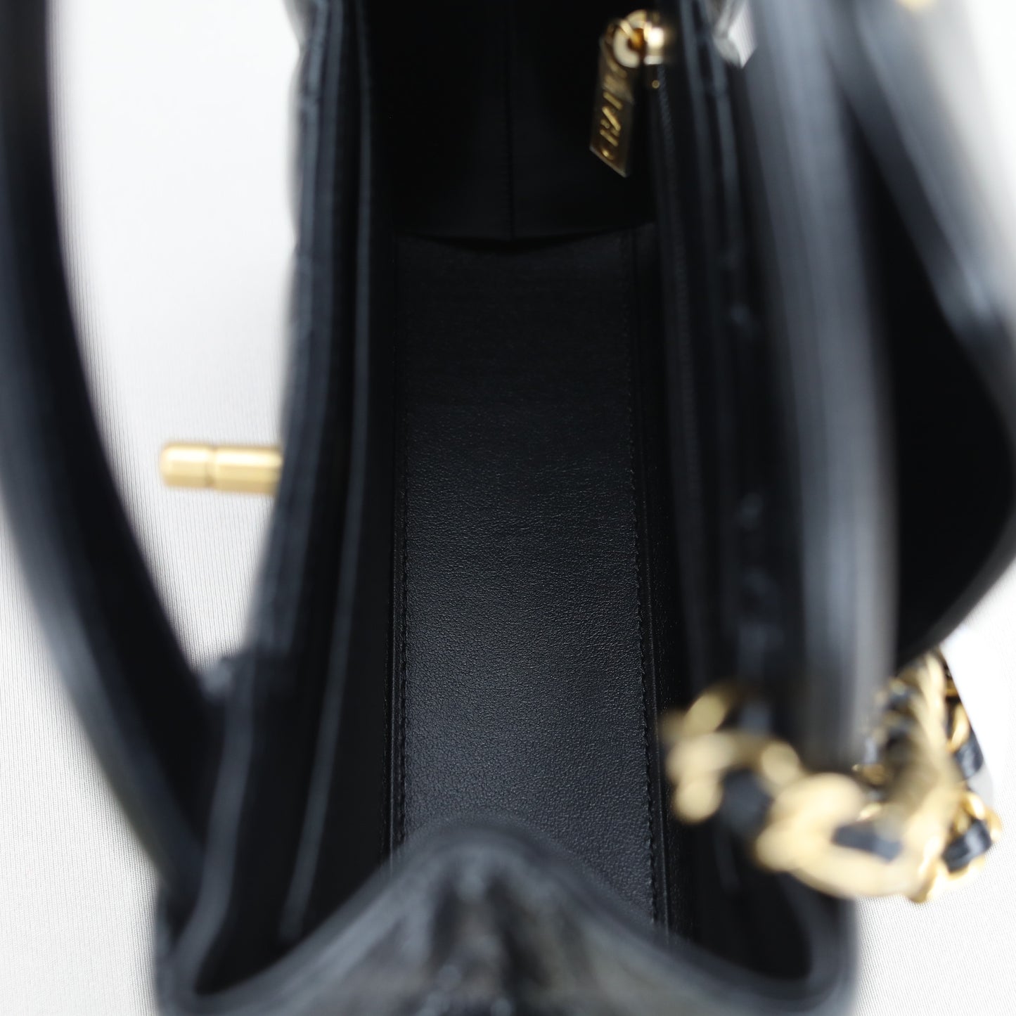 Chanel Kelly Nano Black Calf Skin Top Handle Shopping Bag