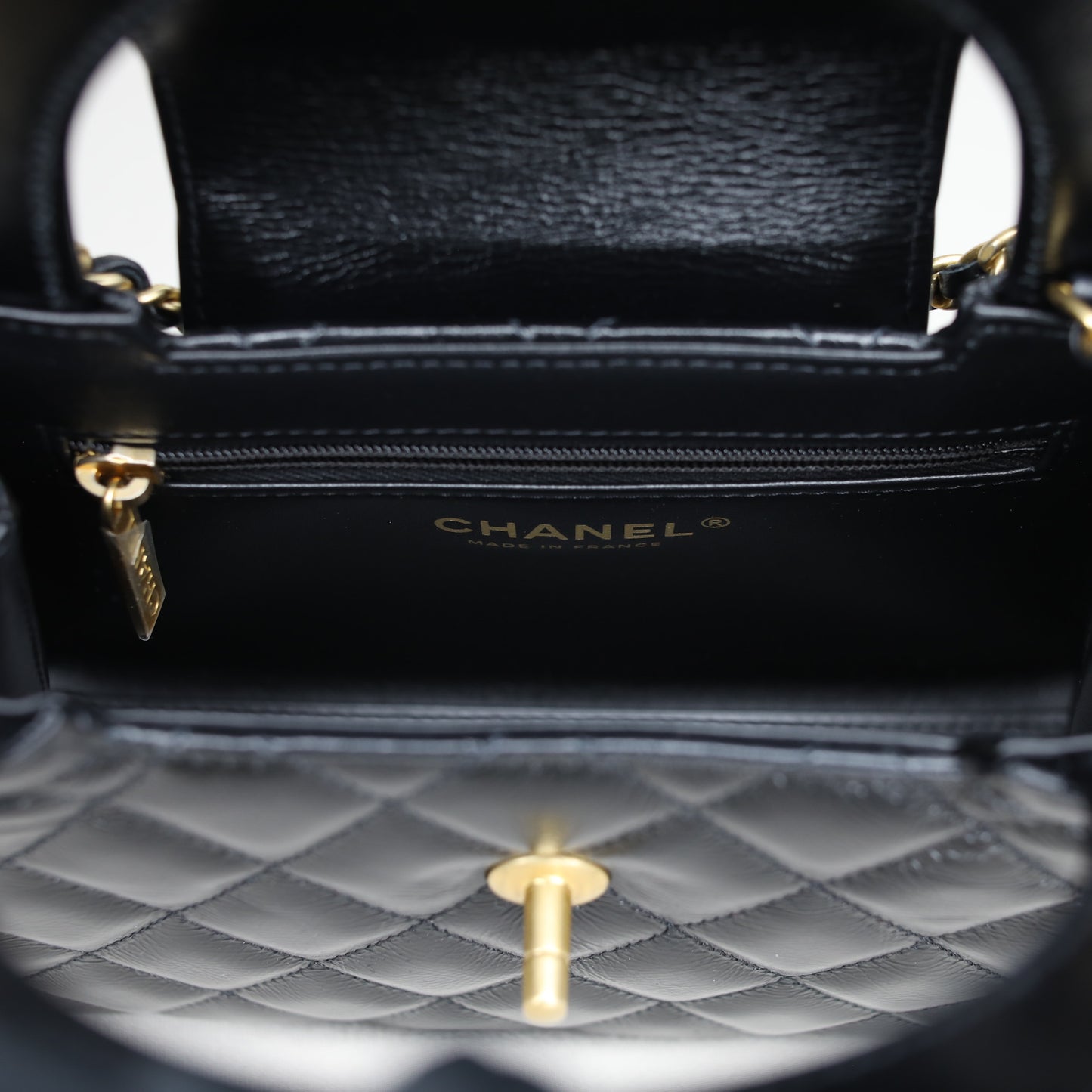 Chanel Kelly Nano Black Calf Skin Top Handle Shopping Bag