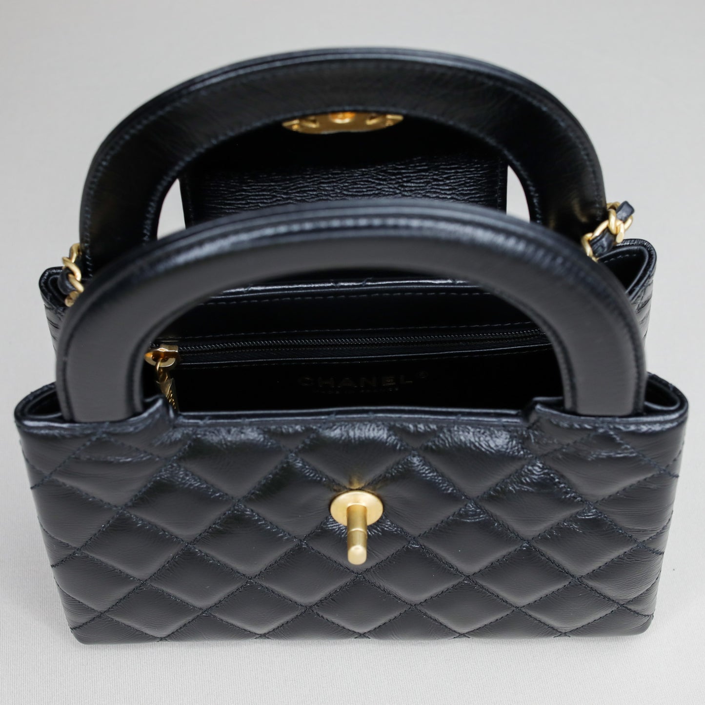 Chanel Kelly Nano Black Calf Skin Top Handle Shopping Bag