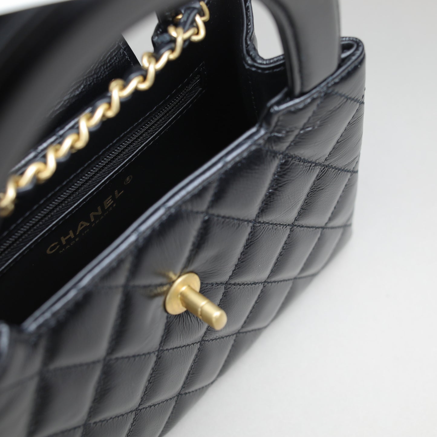 Chanel Kelly Nano Black Calf Skin Top Handle Shopping Bag