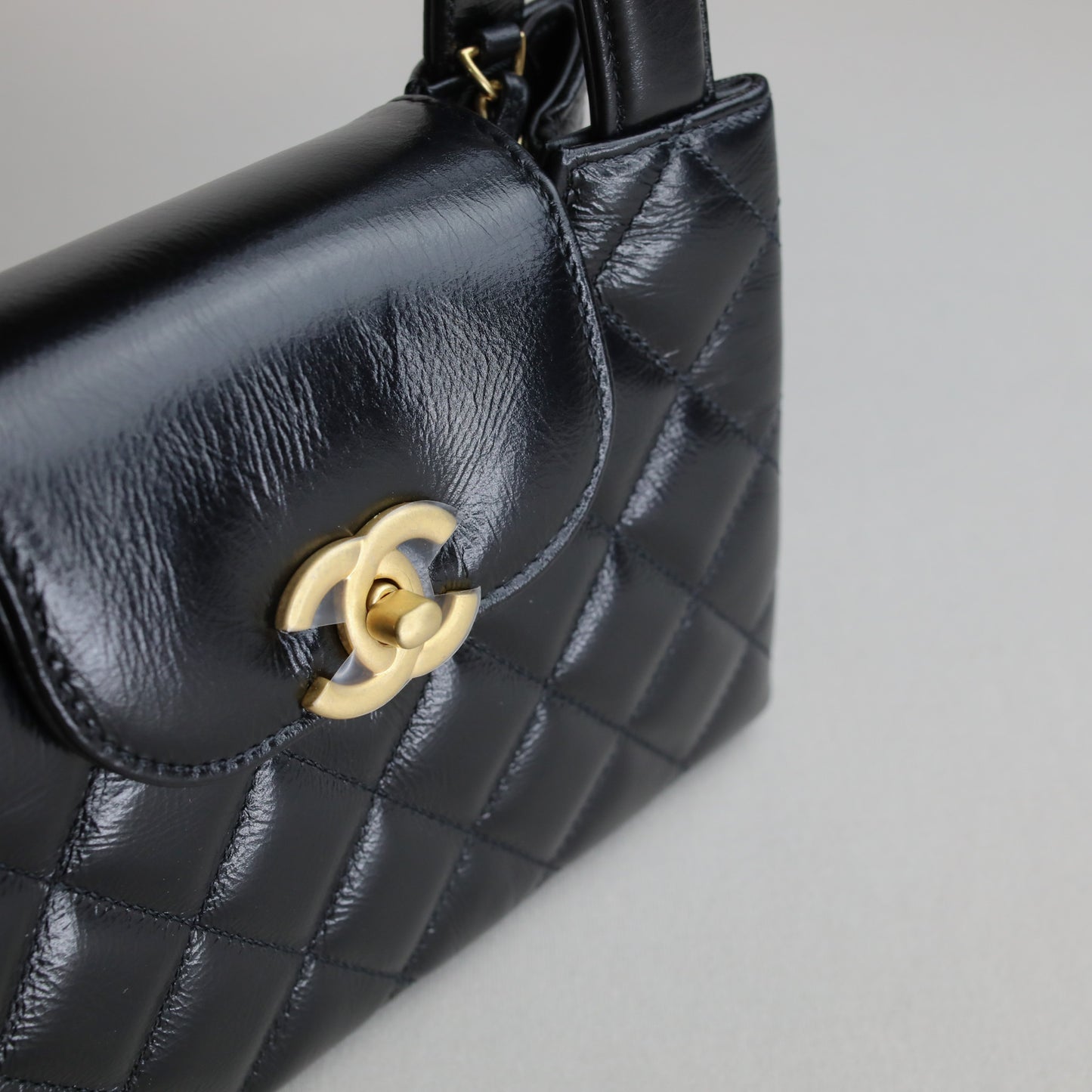 Chanel Kelly Nano Black Calf Skin Top Handle Shopping Bag