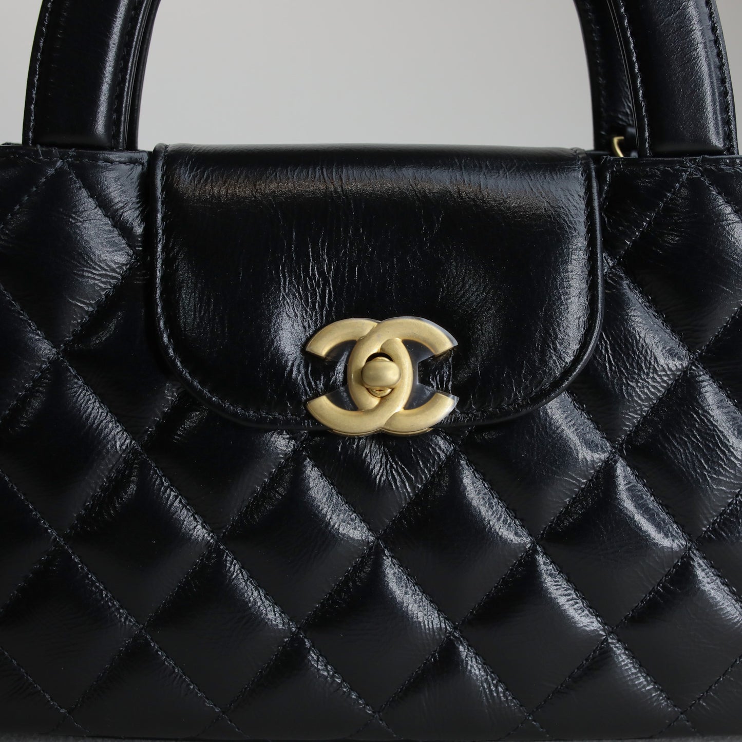 Chanel Kelly Nano Black Calf Skin Top Handle Shopping Bag