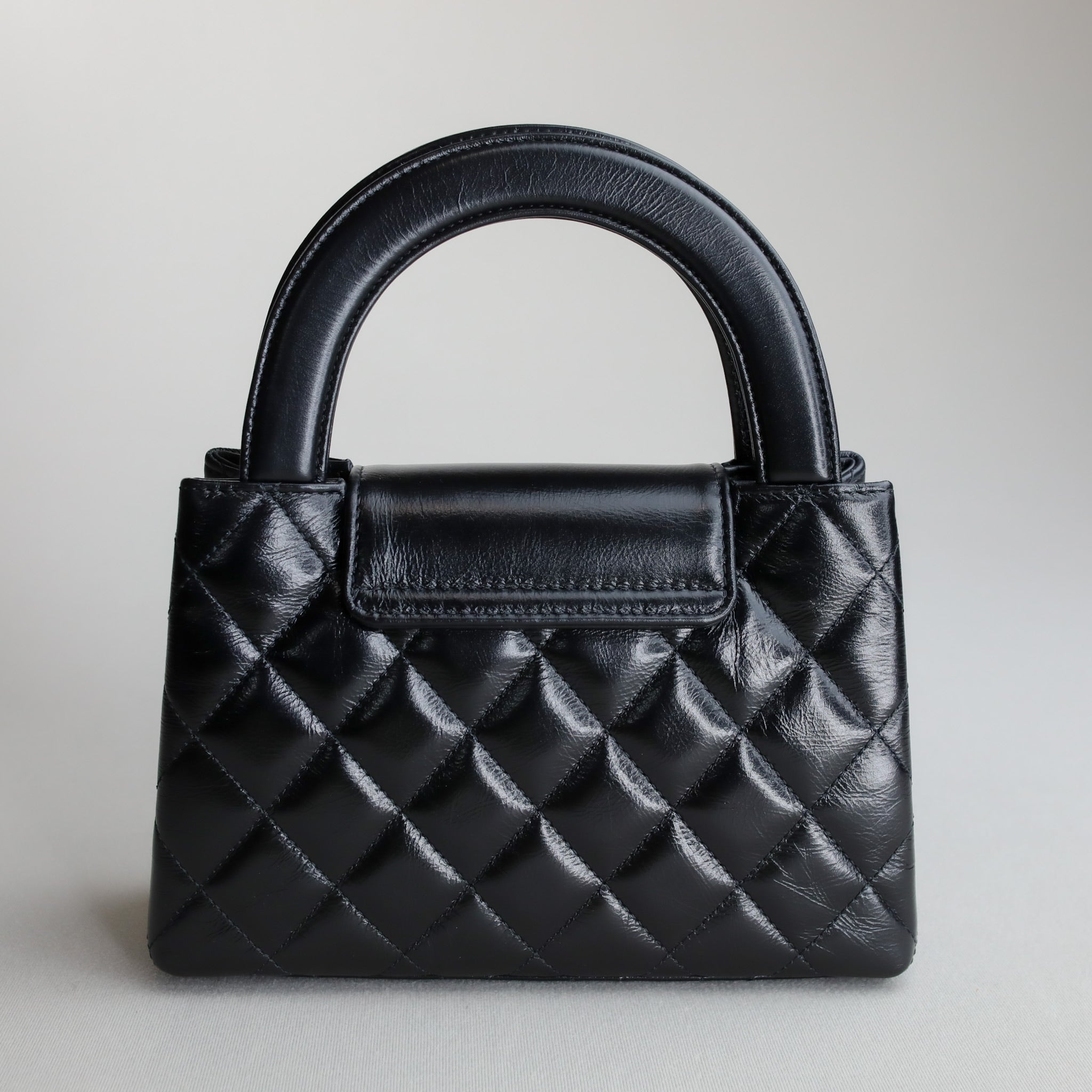 Chanel Kelly Nano Black Calf Skin Top Handle Shopping Bag