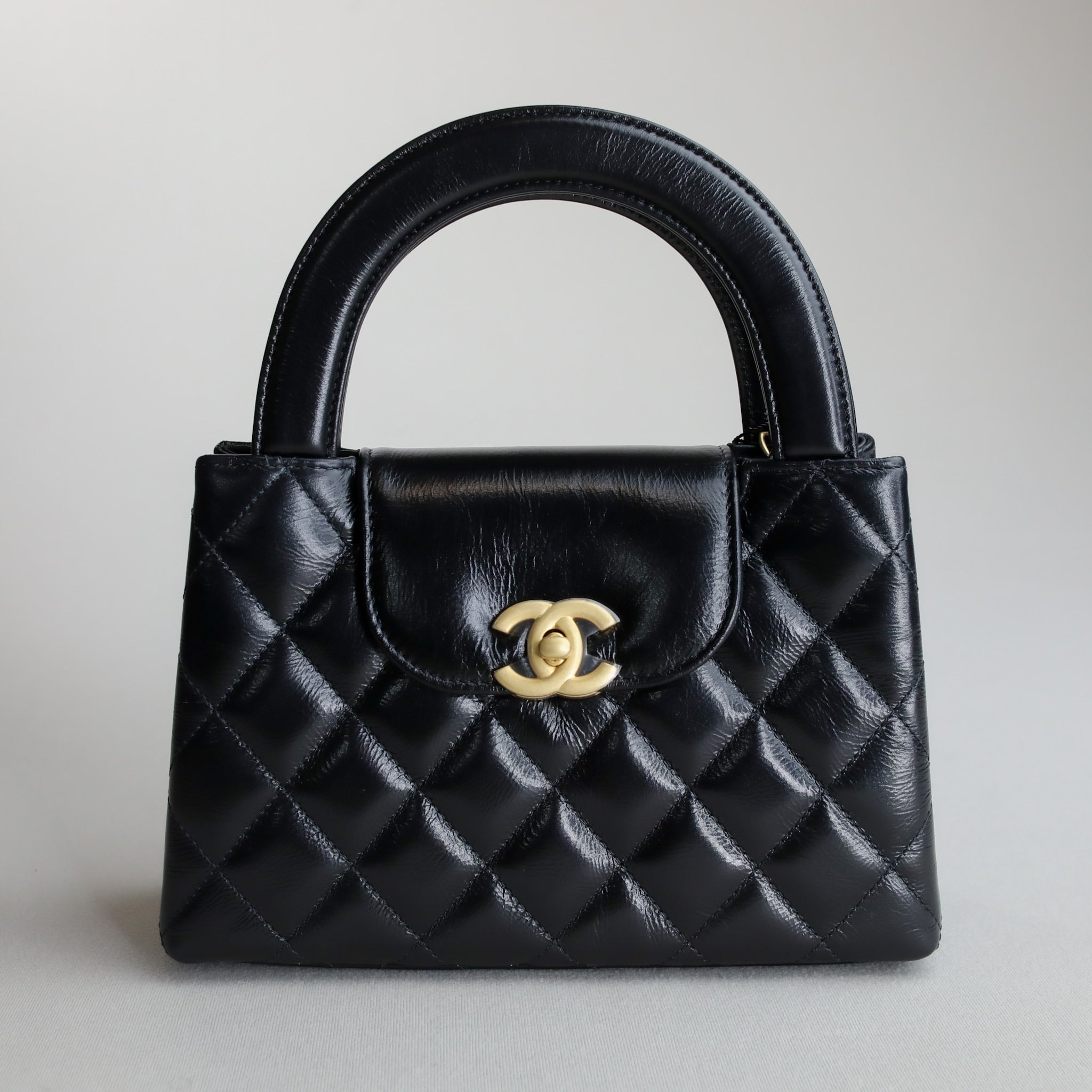 Chanel Kelly Nano Black Calf Skin Top Handle Shopping Bag