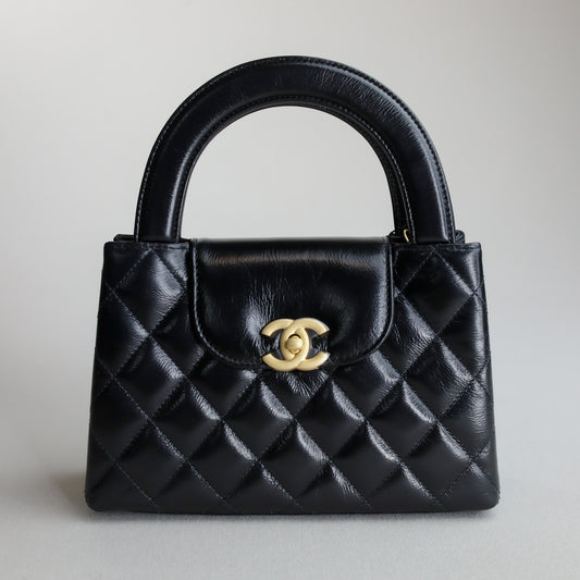 Chanel Kelly Nano Black Calf Skin Top Handle Shopping Bag