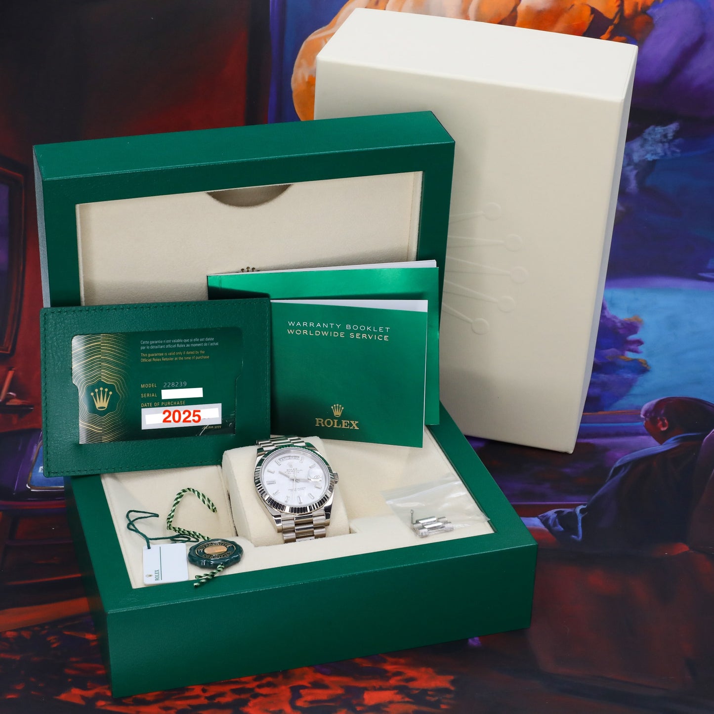 Rolex Daydate White Gold Meteorite Baguette 2025 Complete - 228239